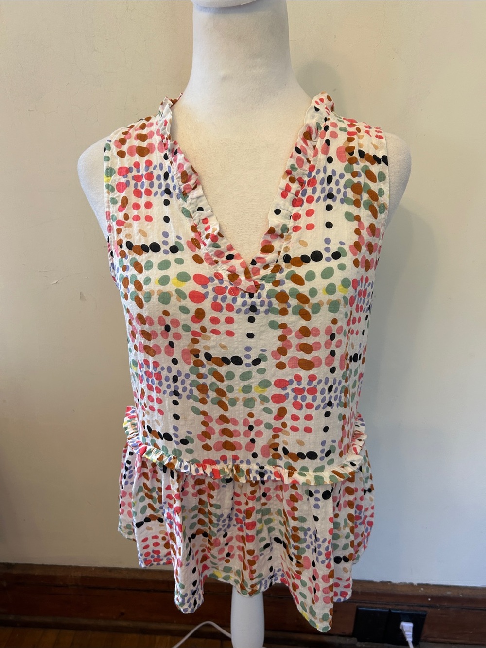 THML Sleeveless V-Neck Peplum Blouse Size S EUC